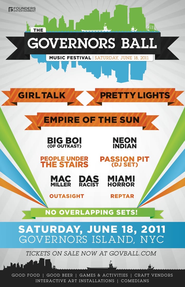 The Governors Ball 2011 lineup poster