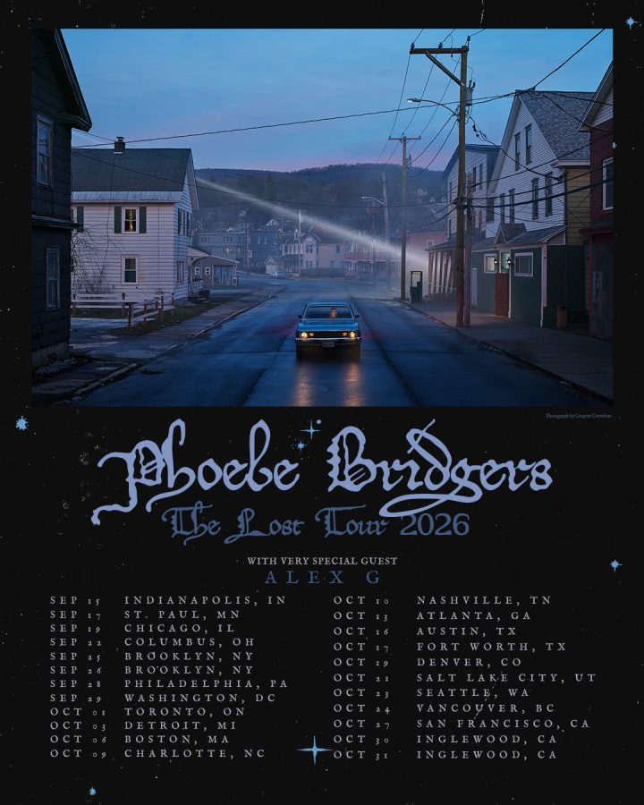 Phoebe Bridgers The Lost Tour 2026 North American tour poster with Alex G, including the October 31 Inglewood show